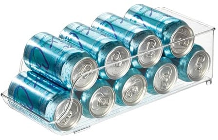 iDesign Fridge/Freeze Binz Organizador de latas, caja de plástico para 9 latas de bebida, organizador de nevera, transparente