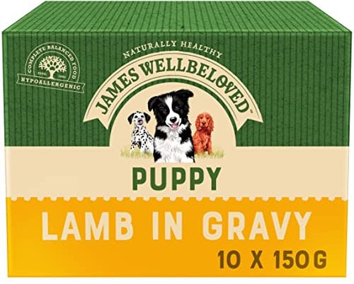 James Wellbeloved Puppy Lamb in Gravy 10 Pouches, Hypoallergenic Wet Dog Food, Pack of 1 (10 x 150 g)