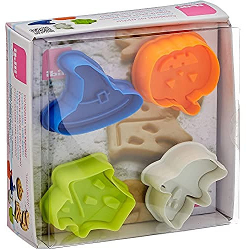 Ibili Cortapastas con EXPULSOR Halloween 4 PCS, Stainless Steel, Multicolor, 13 x 13 x 6 cm