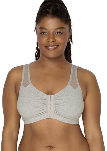 Fruit of the Loom Women's Comfort Front Close Sport Bra with Mesh Straps, Heather Grey, 40