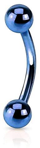 viva-adorno® Piercing Banane Augenbrauenpiercing mit Kugeln Edelstahl Größen Z56, blau 1,2x10x3mm