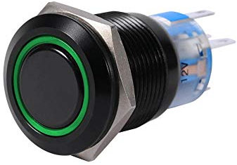 Interruttore a pulsante LED, 19 mm 12V-24V LED ON/OFF Interruttore a pulsante autobloccante nero impermeabile(Green)