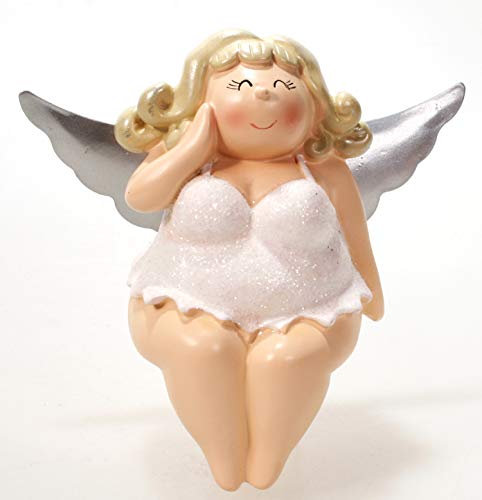 Schick-Design Engel Molly Weiss 12 cm Kantenhocker Mädchen Rubensfrau mollige Dame in Dessous Dicke Frau Badezimmer Figur