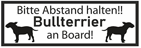 Samunshi® Aufkleber Bullterrier an Board - Schild Sticker Hinweisschild Warnschild Vorsicht Hund 10 x 3,5cm Bullterrier an Board schwarz