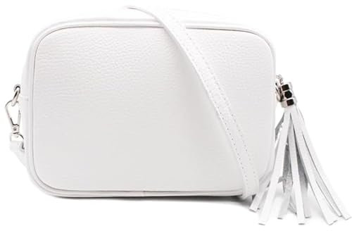 LeahWard Women's Real Leather Cross Body Bags Small Tassel Party Wedding Holiday Handbags J165 (White)