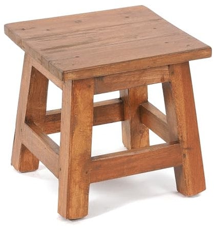 DESIGN DELIGHTS RUSTIKALER Vintage FUSSHOCKER PALO | 27,5x26x26cm (HxBxT), Mahagoni Recyclinholz | Holzhocker, Sitzhocker, Beistelltisch, Blumenhocker | Farbe: 08 honigfarben gewachst
