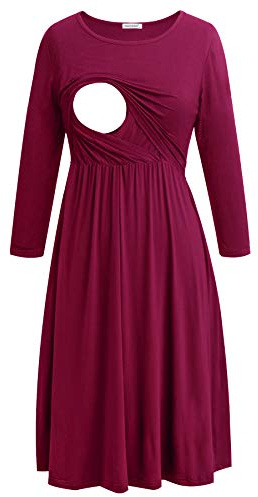 Smallshow Damen Schwangerschaftskleid Umstandsmode Kleide Umstandskleide Stillkleide Burgundy M