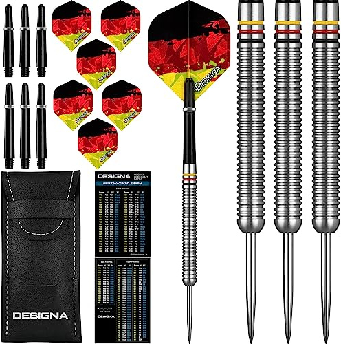 Designa National Patriot Dartpfeile-Set, 22 g/24 g, Wolfram-Flagge, Flüge, Stiele, Etui