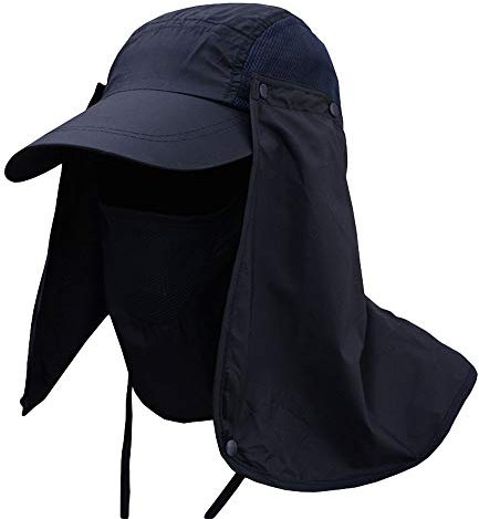 G-LIKE Herren Damen Sonnenschutz Kappe - Unisex Outdoor Sonnenhut Sommer UV-Schutz Anglerhut Gartenhut Fischerhut Baseballkappe Basecap mit Gesichtsschutz Nackenschutz Faltbar Abnehmbar (Schwarzblau)