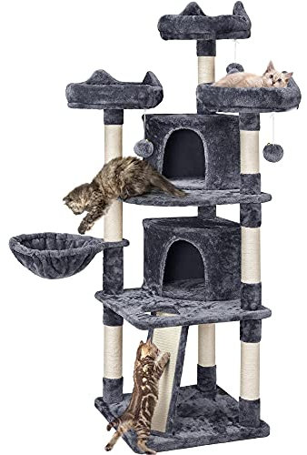 Yaheetech Árbol Rascador para 3-5 Gatos Adultos con 3 Plaraformas Grande Torre para Gatos Rascador de Escalada para Mascota 175 cm