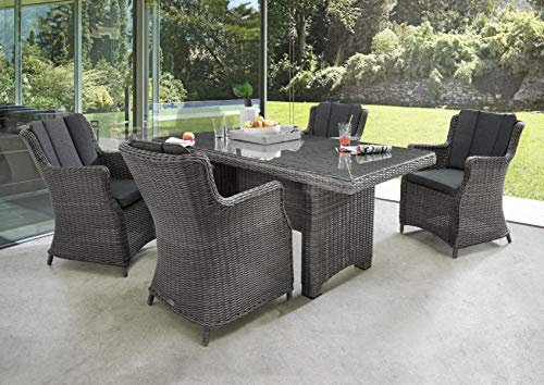 Destiny Sitzgruppe Luna 4 Sessel + Tisch 165x90x75cm, Polyrattan, Vintage grau