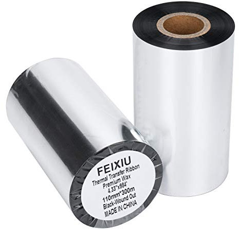 Ruban de transfert thermique 110 mm x 300 m – 1 rouleau de cire améliorée en résine de 1,27 cm pour étiquette, impression de codes-barres pour Zebra ZT411