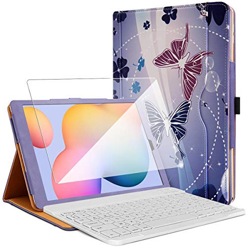 Pack Étui de Protection (Motif HF06) avec Clavier Bluetooth Azerty + 1 Verre Trempé pour Samsung Galaxy Tab A 10.1 SM-T510