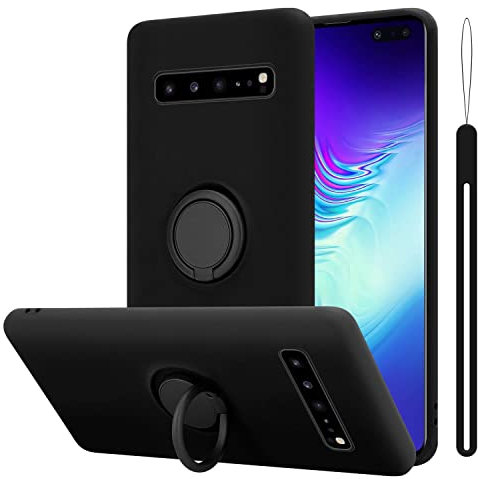 Cadorabo Hülle kompatibel mit Samsung Galaxy S10 5G Schutzhülle TPU Silikon Case Liquid Design mit Ring Slim Kratzfest Liquidsilikon Microfaser Case Hülle für Galaxy S10 5G in Schwarz