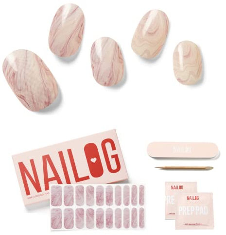 NAILOG Semi Cured Gel Nail Strips Glossy & Long Lasting Soft Gel Finish (20 Extra Long Stickers) | Wraps,Pink Fusion