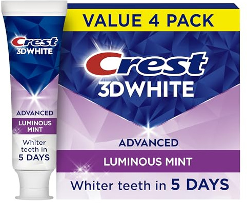 Crest 3D White Advanced, Teeth Whitening Toothpaste for Adults, 3.7 oz, 4 Pack, Cavity Protection Fluoride Toothpaste, Strengthens Enamel, Travel Size Toiletries