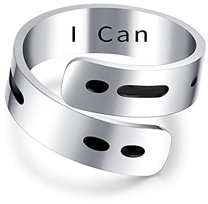 Inspirierender, motivierender Ring für Damen und Herren, Buchstaben-Wort, Morsecode, offen, verstellbar, Edelstahl, Spirale, Wickelring, Schmuck, Edelstahl, Strass