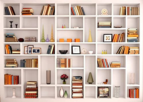 BELECO Fotohintergrund, Bücherregal, Stoff, 2,1 x 1,5 m, Weiß, Bibliothek, modernes Büro, Bücherregal, Hintergrund, Heimbüro, Zoom, Meeting, Videokonferenzen, Bürodekoration, Videoaufnahme, Zoom,