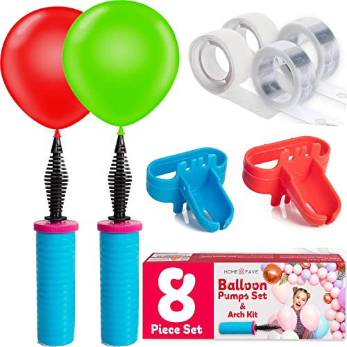 HOMEFAVE Balloon Pump and Arch Kit, Hand Held Air Pump Inflater with Arch Strip, 200 Glue Stickers, 8 Pack