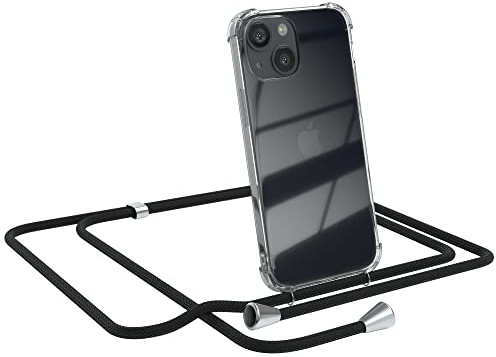 EAZY CASE Handykette kompatibel mit iPhone 13 Mini Handyhülle mit Umhängeband, Handykordel mit Schutzhülle, Silikonhülle, Hülle mit Band, Stylische Kette für Smartphones, Schwarz