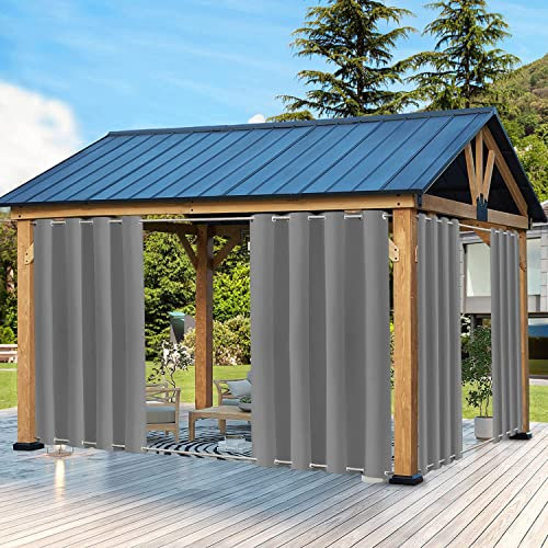QCLUEU Outdoor Vorhang Wetterfest mit ösen Oben und Unten,Wasserdicht Sichtschutz Sonnenschutz Outdoor Gardine für Balkon Terrasse Veranda Pergola Gartenlaube