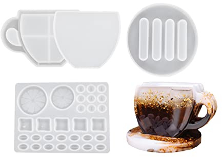 Xidmold 3-in-1Silicone Mould for Resin Coasters | Includes Cup Shape Coaster Moulds, Coaster Holder & Lemon/Coffee Beans Filler | Resin Shaker Moulds for DIY Epoxy Crafts, Home Decor & Unique Gifts