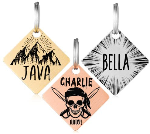 Hundemarke mit Gravur | Personalisiert Hundeanhänger mit Name | Tiermarke für Hunde und Katzen | Tier Namensschilder für Halsband | Katzemarke ID tag inkl. 2 Kostenlose Ringe