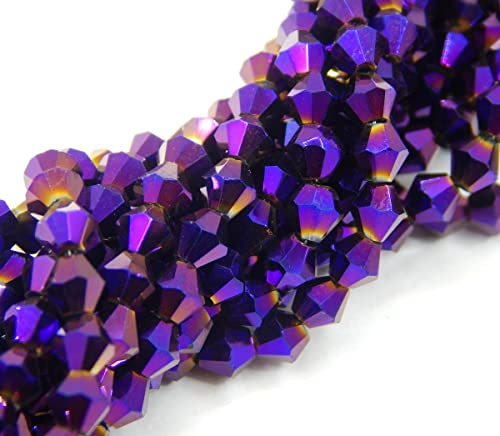 Perlin Böhmische Kristallperlen 4mm Doppelkegel Tschechische Perlen Glasschliffperlen Glasperlen, Bicone Beads 90 Stk (Lila Metallic)