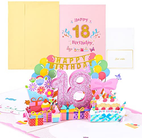Joyoldelf 18 Jahre alte Geburtstagskarte, Pop Up Grußkarten, 3D Pop Up Karte Geburtstag Grußkarte, Geburtstagskarten mit Umschlag für Frauen Mütter Mädchen Männer Freunde Romantik Geschenk-Karte
