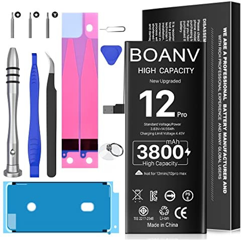【3800mAh】 Akku für iPhone 12/12 Pro, Upgraded Boanv Ultra hohe Kapazität A2407 A2341 A2406 A2408, Ersatz für Akku mit professionellen Ersatzwerkzeugen