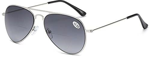 VEVESMUNDO Bifokale Lesebrille Pilotenbrille Sonnelesebrille mit Sonnenschutz +1.0,+1.5,+2.0,+2.5,+3.0,+3.5 (Silber Sonnenlesebrille, 1.0)