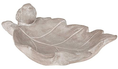 mtb more energy Vogeltränke ''Bird Bath'' - kleines Vogelbad in Blattform aus Zement mit Vögelchen Figur - 29x19x12 cm - Dekoration Garten Vögel Deko