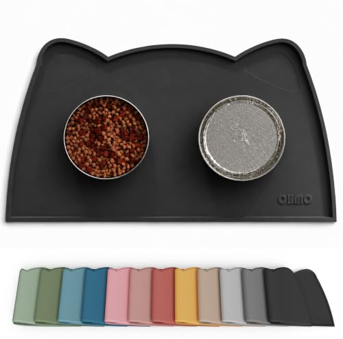 OHMO Petit Tapis Gamelle Chien et Chat, (52 * 30cm, Noir), Tapis de Plateau Gamelle de Nourriture Antidérapant pour Chat et Chien