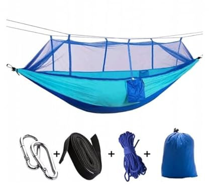 Hängematte mit Moskitonetz, Ultra-Light Hängematte 260x140x85cm | Blau Hängematte Outdoor Camping Zubehör, Doppelhängematte mit Befestigungs-Set | 300kg Tragfähigkeit für Camping - Gegen Mücken