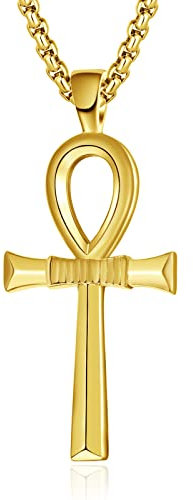ADMETUS Ankh Anhänger Kette Gold Ägyptische Ankh Kreuz Anhänger Gold Koptisches Kreuz Kette Schutz Schmuck Ägyptische Geschenke für Herren Männer