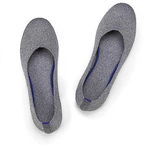 Frank Mully Ballerines Plates à Enfiler en Tricot pour Femme - Escarpins à Bout Rond, Gris, 43 EU