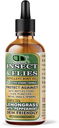 Insect Repellent with Lemongrass & Peppermint Essential Oil Repellent Against Ants, Beetles, Fleas, Flies, Plant Lice, Moths, Snails & Spiders for Body Oil Deet-Free (50ml Glass Dropper)