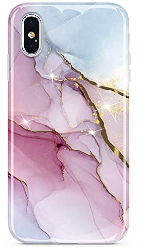 JIAXIUFEN Designed for iPhone XR Case Shiny Gold Electroplated Glitter Marble Slim Shockproof TPU Soft Rubber Silicone Cover Phone Case for iPhone XR Purple Light Blue