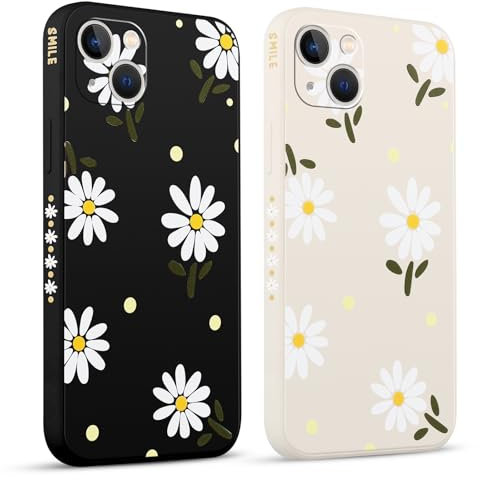 Pnakqil 2 stück Handyhülle für Apple iPhone 13 6.1, Hülle Blumen Gänseblümchen Chrysantheme Bemaltes Muster süß Aesthetic Silikon Schutzhülle Tasche Schön Mädchen Kameraschutz Case
