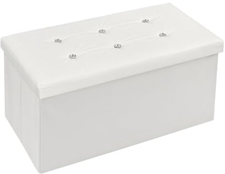 emmevi Aufbewahrungsbox für Pouf, Sitzbank, Fußstütze, Kunstleder, Swarovski 76 x 38 x 38 cm, Weiß