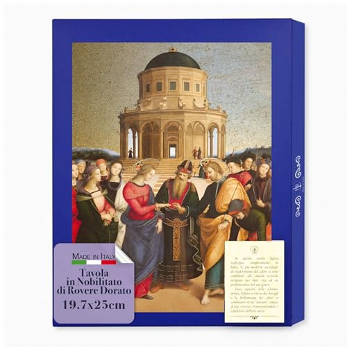 Fratelli Bonella – Tisch aus Melamin aus Ascheneiche, mit goldenen Kanten, Symbol für die Hochzeit der Jungfrau 19,7 x 25 cm, Holzbild für Hochzeit der Jungfrau für Zuhause oder Geschenk, hergestellt