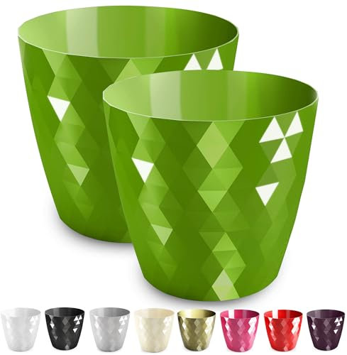 PECZEKO Pot de Fleurs Brillant en Plastique, Décoratif pour Grandes et Petites Fleurs, Lot de 2 Pots à Herbes, Vert, ø 25 cm