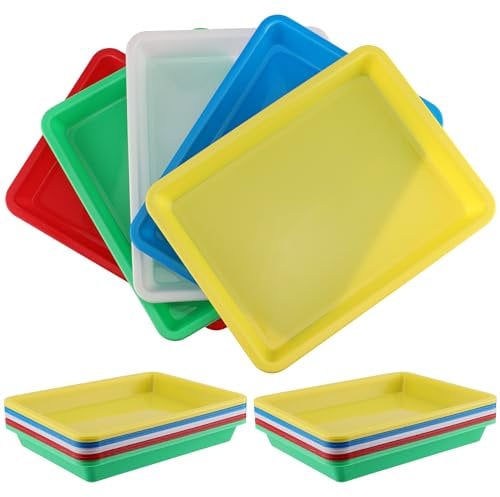 MOUYAT 20 PCS Plastic Activity Trays, 34 x 25 x 2.6cm Multicolor Play Art Tray Crafts Organiser Tray for School, Home, DIY Projects, Painting, Beads, Organising Supply