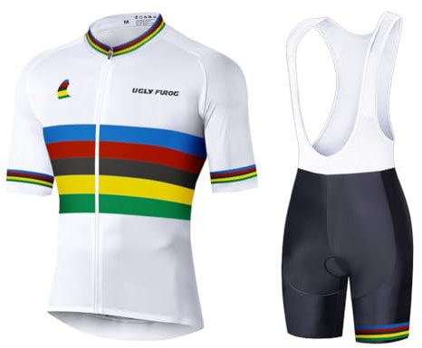 UGLY FROG Fahrrad Anzüge Kurzarm Fahrrad Trikot Set Atmungsaktive Radtrikot Fahrradbekleidung Set Schnelltrocknend Radler Shirt + Radhose/Trägerhose mit Sitzpolster für Radsport