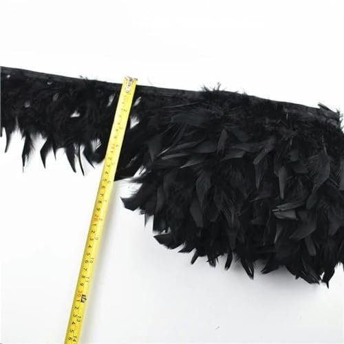 1 Meter weiße schwarze Fasanenfedern auf Bandband Straußenfransenfederbesatz Gans Nähen Kleidung DIY Federn-Huo Pian_a