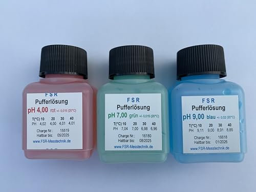 FSRTOP pH Kalibrierlösung Set pH 4 pH 7 pH 9 je 50 ml Kalibrierflüssigkeit Pufferlösung Eichlösung pH Messgerät Tester Eichflüssigkeit Set 150 ml