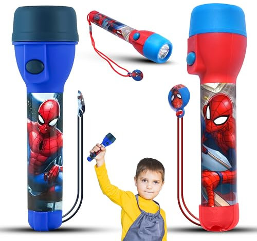 SRV Hub Lot de 2 grandes lampes de poche à LED Spiderman pour enfants, portée de 3,5 m, jouet de Noël pour enfants, cadeau de Noël 3 ans et plus, taille : 16 cm