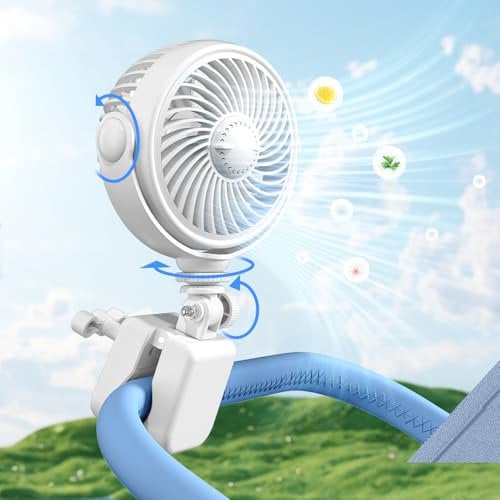 Nauttxon Ventilador de clip para cochecito de bebé, recargable, funciona con pilas USB, ventilador portátil para cochecito, cuna, bicicleta, playa, viajes, camping, rotación de 360°, 4 velocidades de