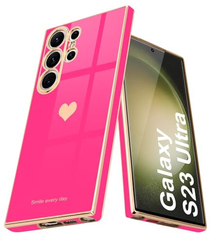 Teageo Coque pour Samsung Galaxy S23 Ultra 5G, Jolie Coque de téléphone pour Filles, Protection d'appareil Photo Luxueuse à Paillettes, Coque résistante aux Chocs pour S23 Ultra 5G, Rose Rouge