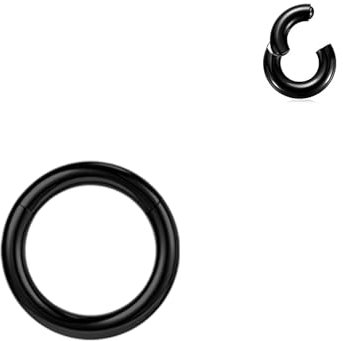 BodyAce Schwarz Segmentring Nasen Clicker, 2G 4G 6G 8G 10G 12G PA Rings BCR Helix Tragus Barbells, Chirurgenstahl Nasenring Septum Piercings Schmuck [10G(2.5mm),Hoops:8mm]